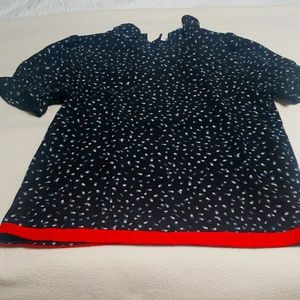 Black detailed blouse, ruffle neck